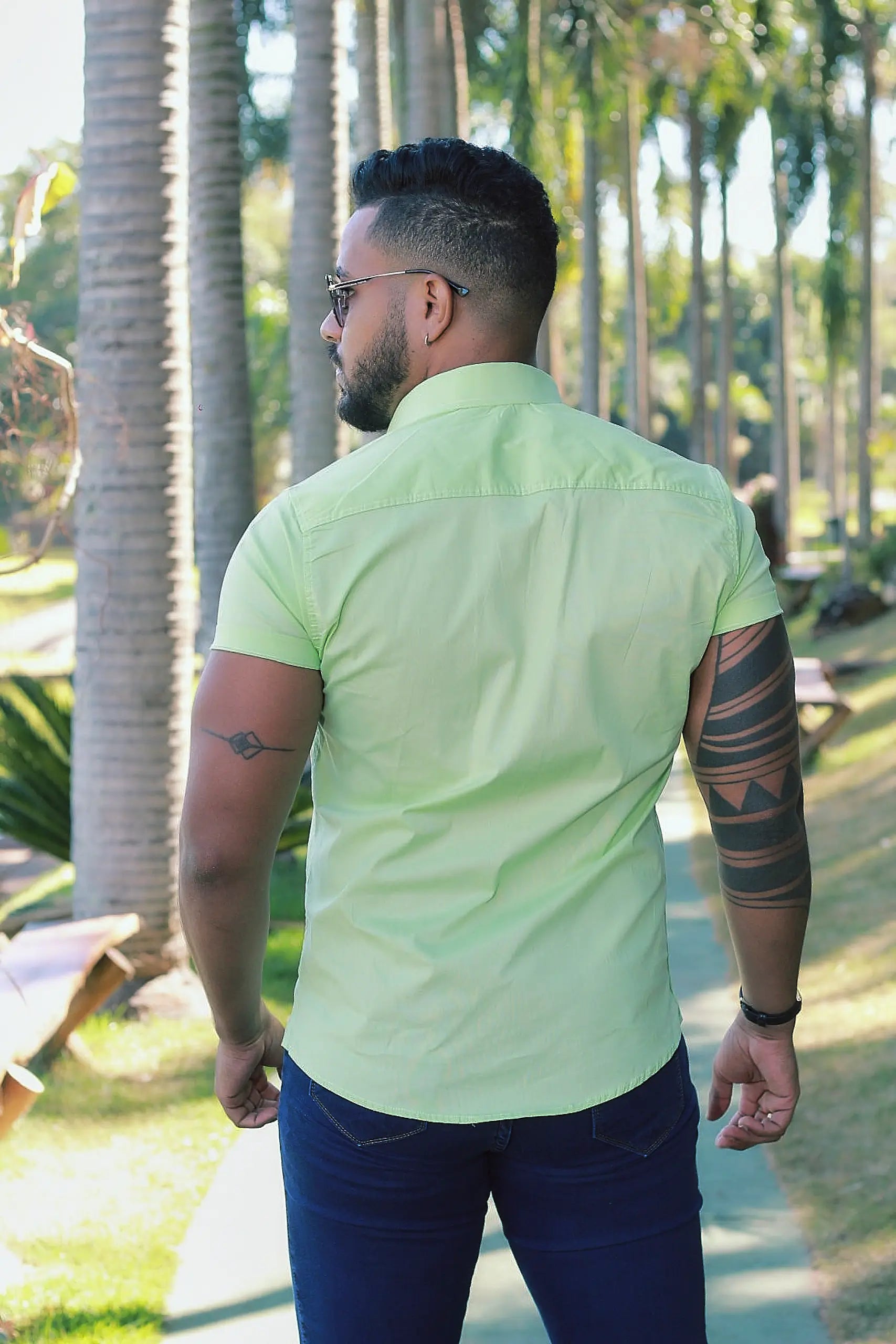 Camisa Slim Fit  Verde Lima Lisa Algodão Premium Com elastano